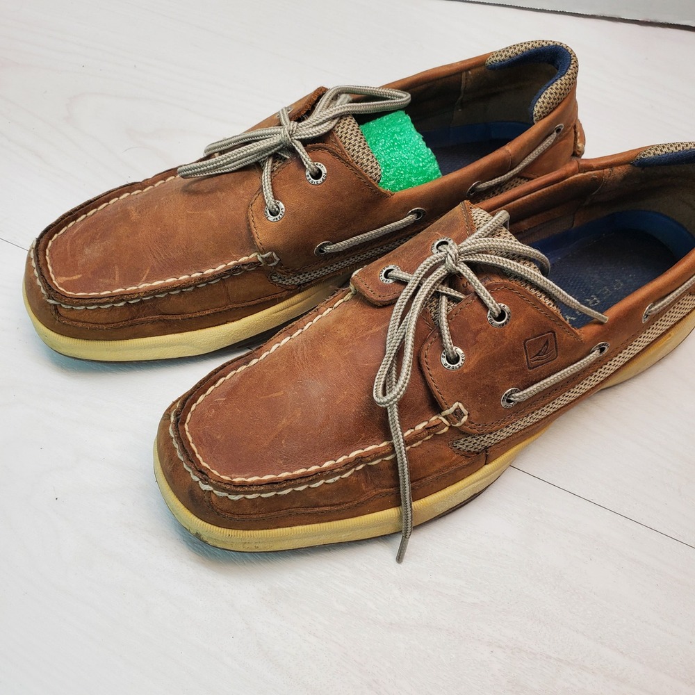 Sperry Top-Sider Billfish Mens 11.5 M Tan Brown Leather Mesh Boat Shoes Coastal